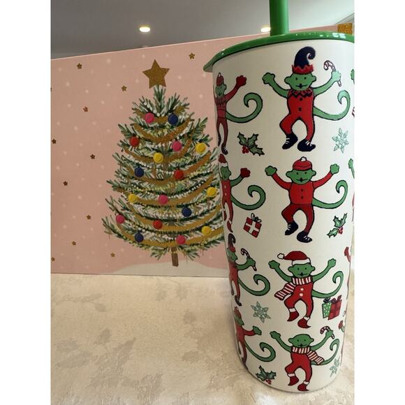 Starbucks x Roller Rabbit Stainless Steel Tumbler Cup Holiday Monkey 2025 - Picture 3 of 5
